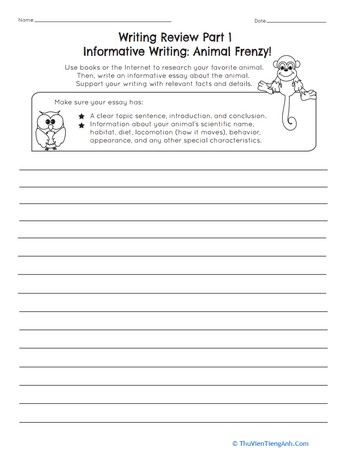 Writing Review Part 1: Informative Writing: Animal Frenzy!