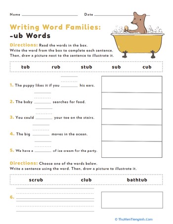 Writing Word Families: -ub Words